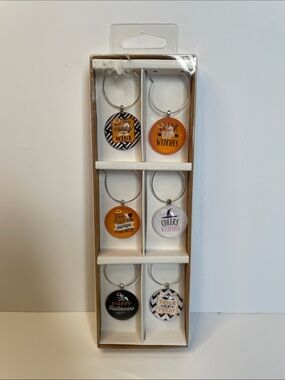 NIB Halloween Themed Wine Glass Charms - Orange, Black, White Set of 6